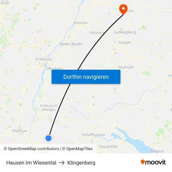 Hausen Im Wiesental to Klingenberg map