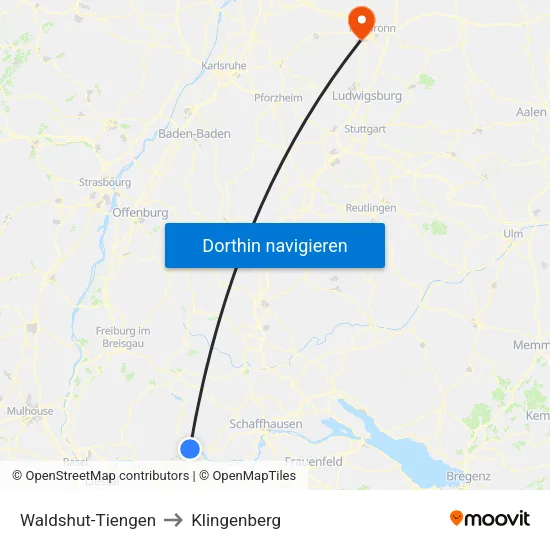 Waldshut-Tiengen to Klingenberg map
