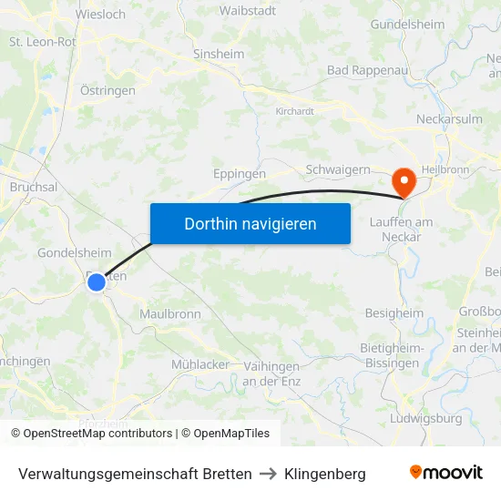 Verwaltungsgemeinschaft Bretten to Klingenberg map