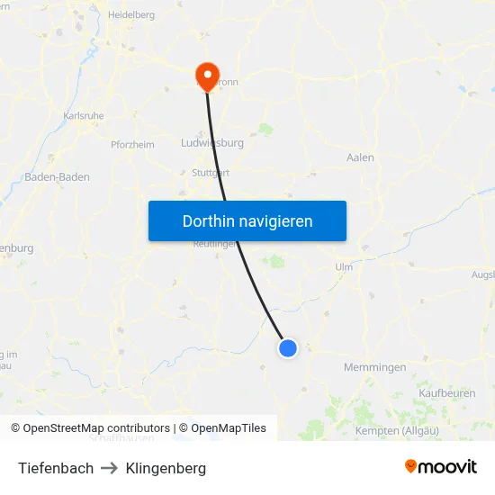 Tiefenbach to Klingenberg map