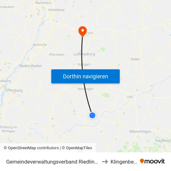 Gemeindeverwaltungsverband Riedlingen to Klingenberg map