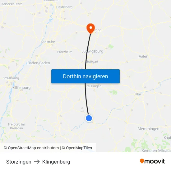 Storzingen to Klingenberg map