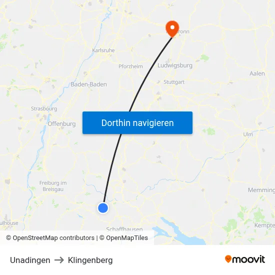Unadingen to Klingenberg map