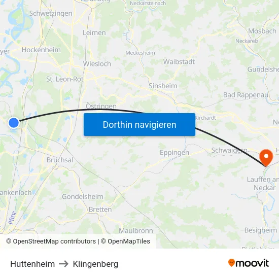 Huttenheim to Klingenberg map