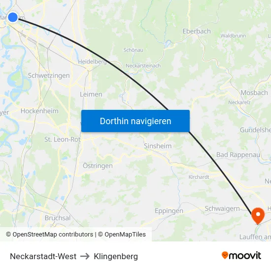 Neckarstadt-West to Klingenberg map