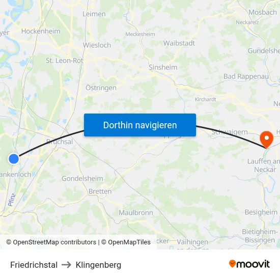 Friedrichstal to Klingenberg map