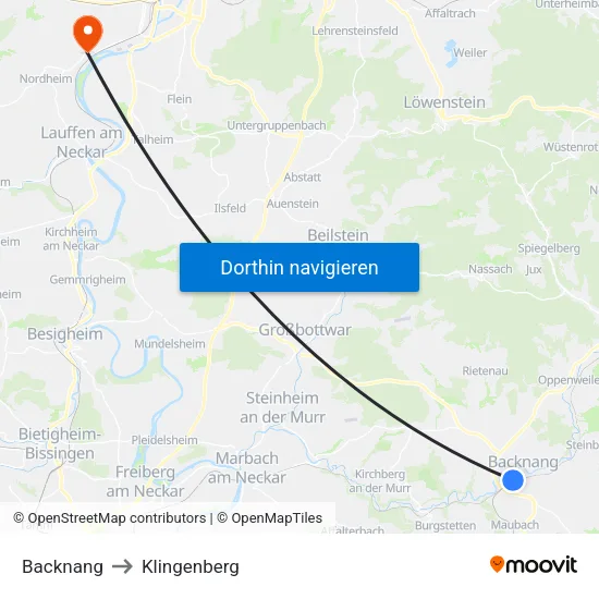 Backnang to Klingenberg map