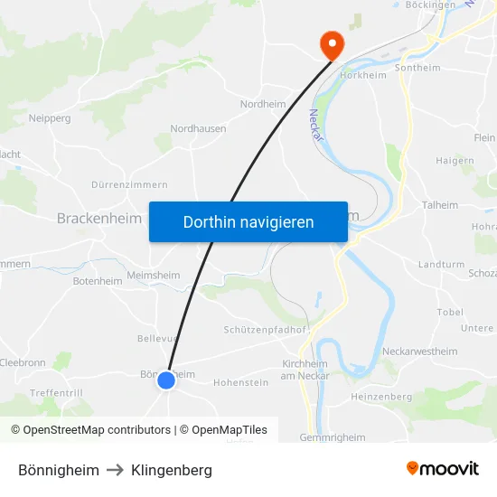Bönnigheim to Klingenberg map