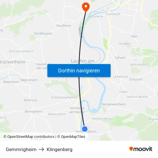 Gemmrigheim to Klingenberg map
