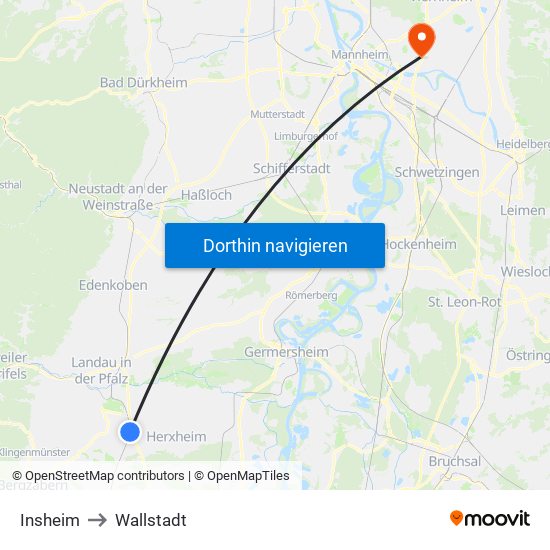 Insheim to Wallstadt map