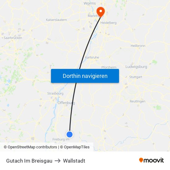 Gutach Im Breisgau to Wallstadt map