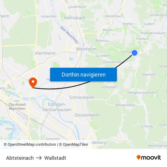 Abtsteinach to Wallstadt map