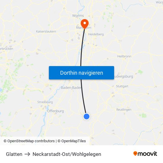 Glatten to Neckarstadt-Ost/Wohlgelegen map