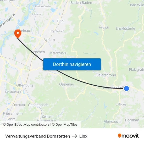 Verwaltungsverband Dornstetten to Linx map
