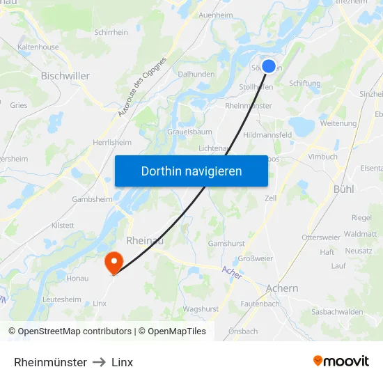 Rheinmünster to Linx map