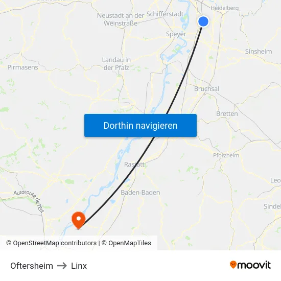 Oftersheim to Linx map