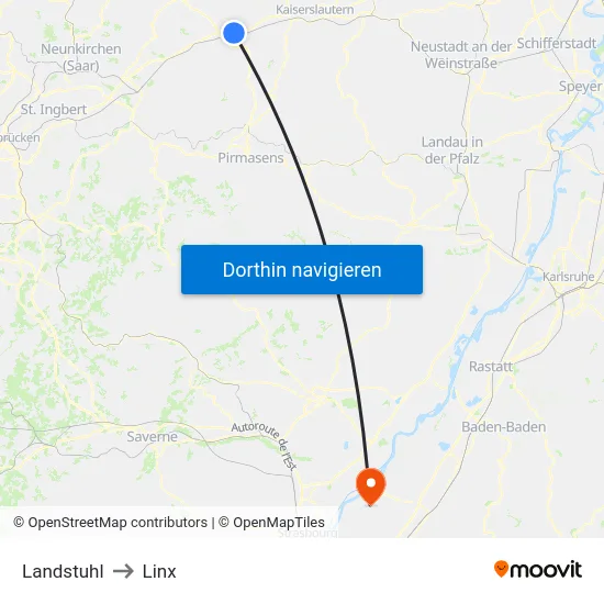 Landstuhl to Linx map