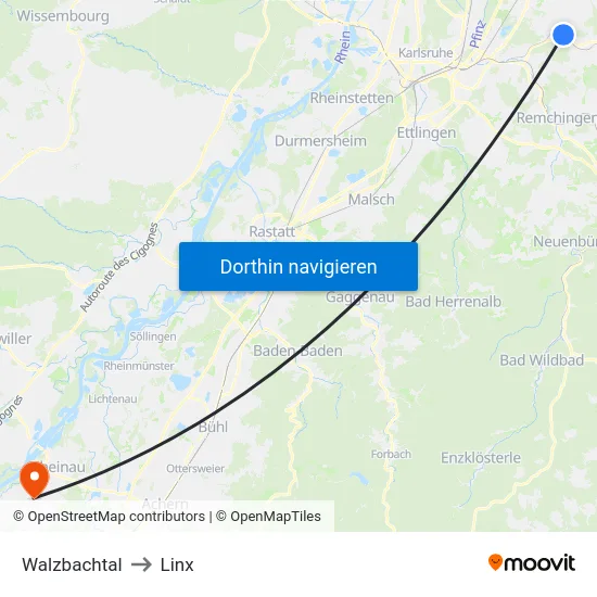 Walzbachtal to Linx map