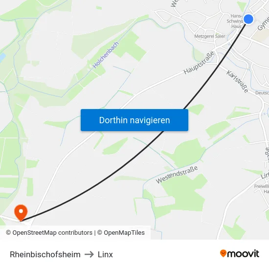 Rheinbischofsheim to Linx map