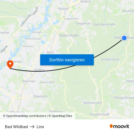 Bad Wildbad to Linx map