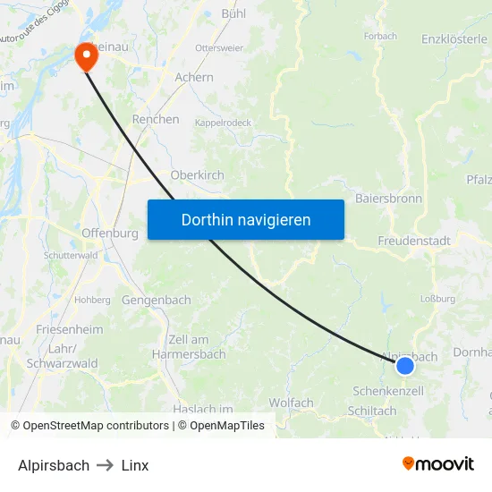 Alpirsbach to Linx map