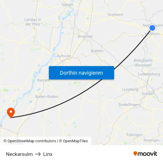 Neckarsulm to Linx map