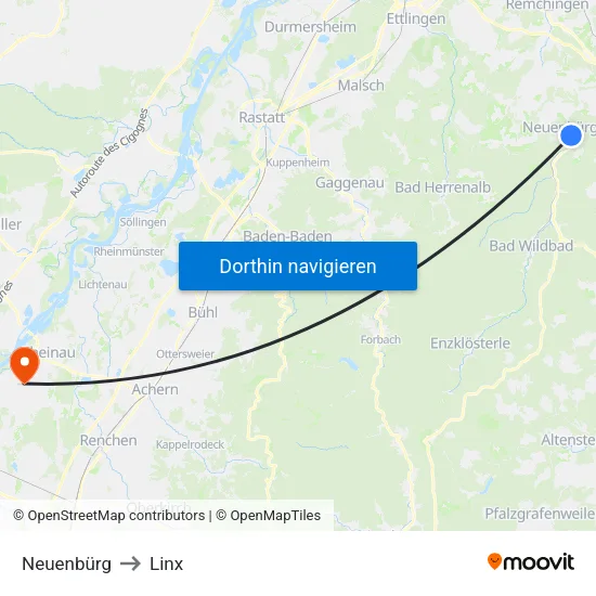 Neuenbürg to Linx map