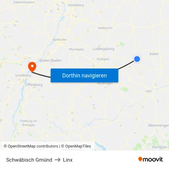 Schwäbisch Gmünd to Linx map