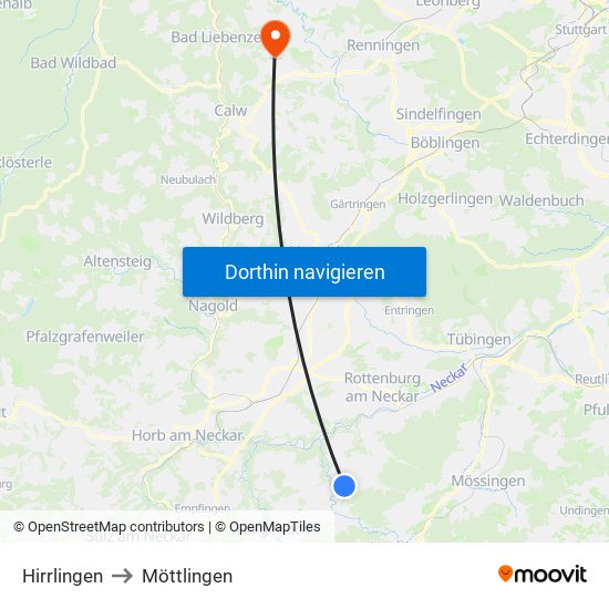 Hirrlingen to Möttlingen map