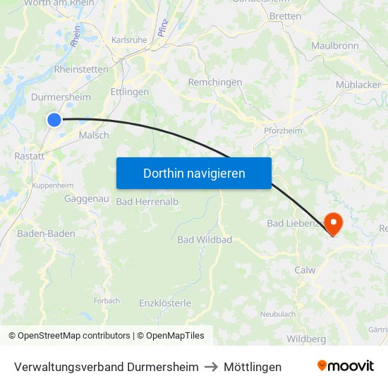 Verwaltungsverband Durmersheim to Möttlingen map