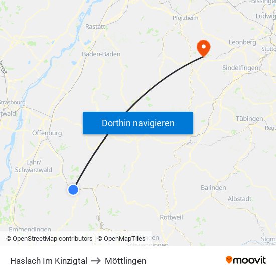 Haslach Im Kinzigtal to Möttlingen map
