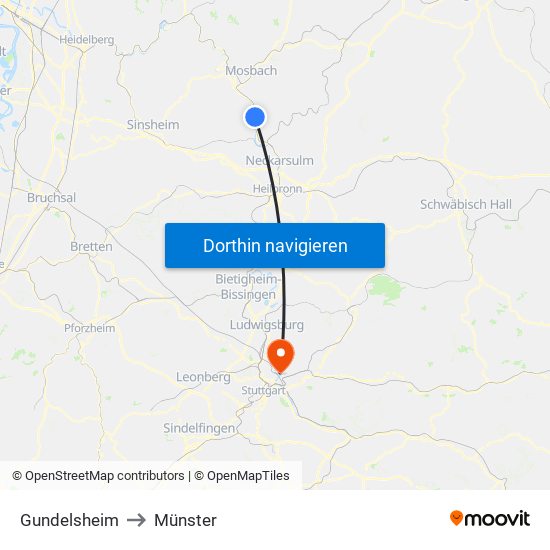 Gundelsheim to Münster map