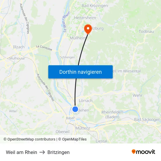 Weil am Rhein to Britzingen map
