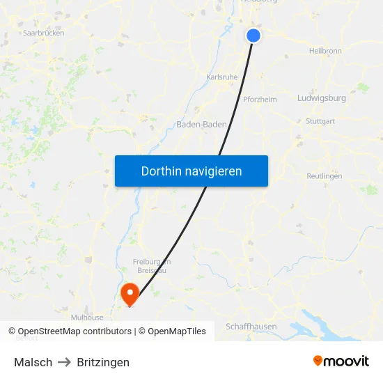 Malsch to Britzingen map