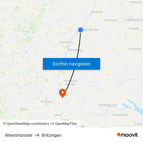 Rheinmünster to Britzingen map