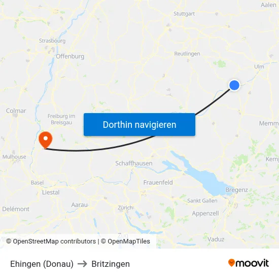 Ehingen (Donau) to Britzingen map