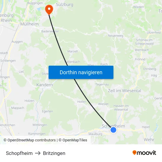 Schopfheim to Britzingen map