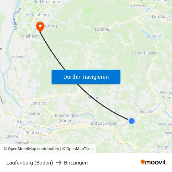 Laufenburg (Baden) to Britzingen map
