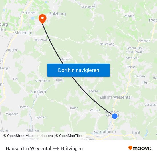 Hausen Im Wiesental to Britzingen map