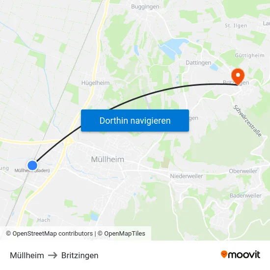 Müllheim to Britzingen map