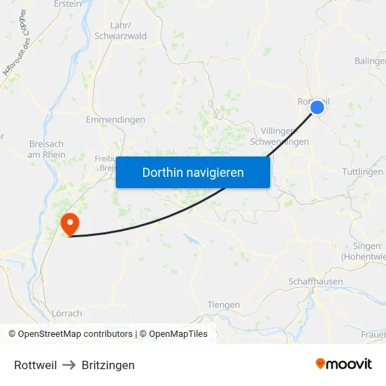 Rottweil to Britzingen map