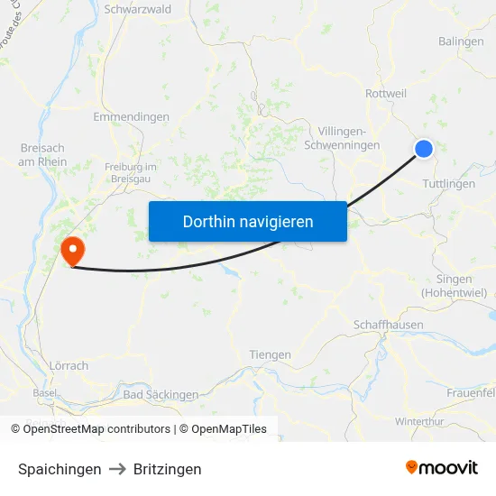 Spaichingen to Britzingen map