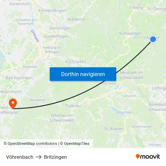 Vöhrenbach to Britzingen map