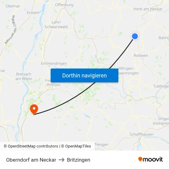 Oberndorf am Neckar to Britzingen map