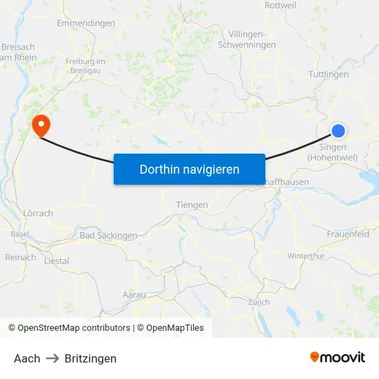 Aach to Britzingen map