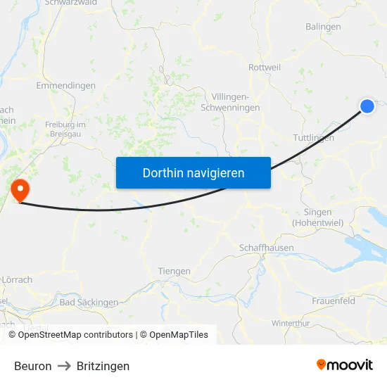 Beuron to Britzingen map