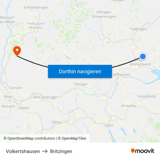 Volkertshausen to Britzingen map