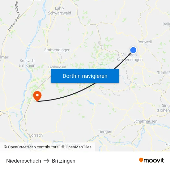 Niedereschach to Britzingen map