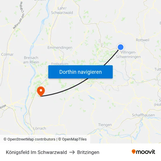 Königsfeld Im Schwarzwald to Britzingen map