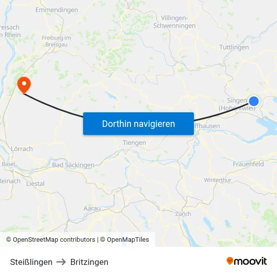 Steißlingen to Britzingen map